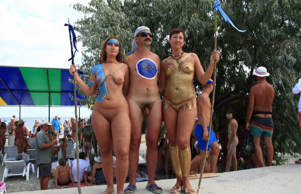Three Painted Girl Poses pics - Nudism and naturism value harmony